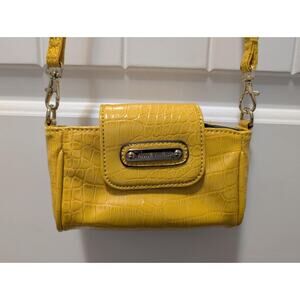 Anne Klein Mustard Yellow Crossbody Chain Bag Purse Alligator Print RARE